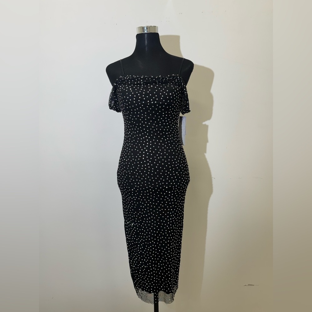 Honey and Rosie Form Fitting Black Rhinestone Mesh Dress (Small)
